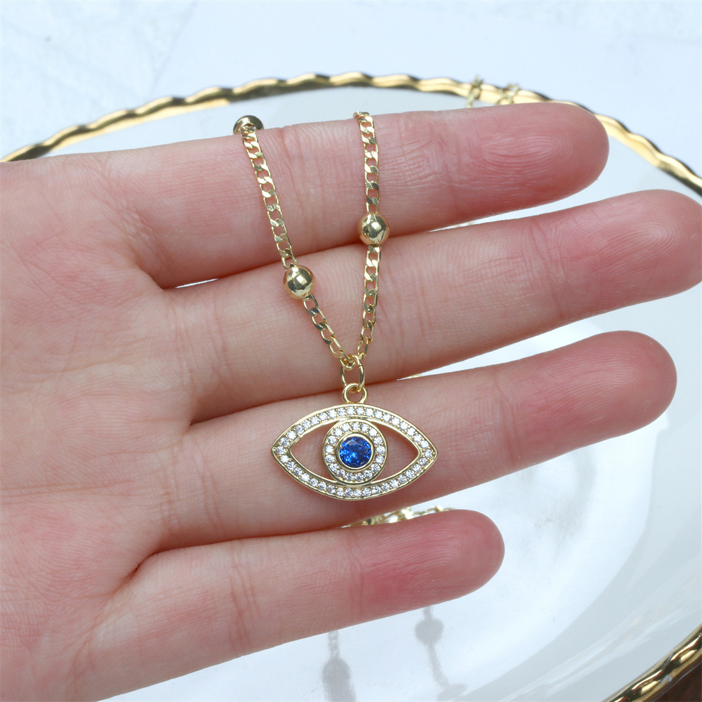 simple diamond-encrusted devilu0027s eye copper gold-plated bead necklace wholesale