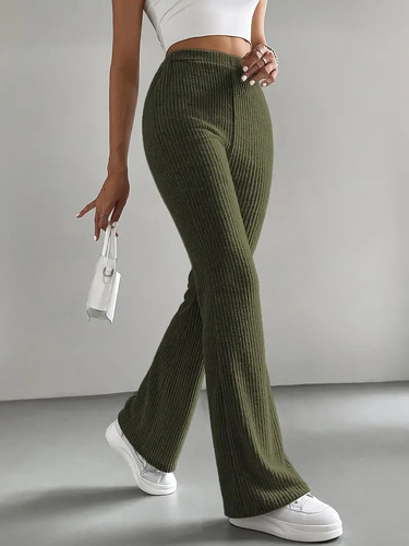 2025 Cross-border Spring and Autumn New Women's Solid Color Casual Pants Ribbed Knit Fashion Matchable Fitted Long Pants