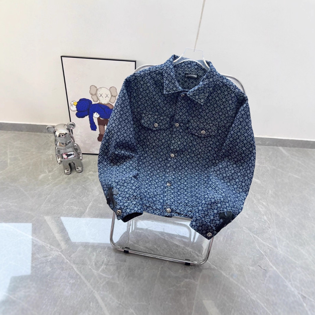 25Ss Autumn and Winter New Ch Crowe Double-Sided Jacquard Leather Heavy-Duty Full-Print Casual Horseshoe Denim Jacket