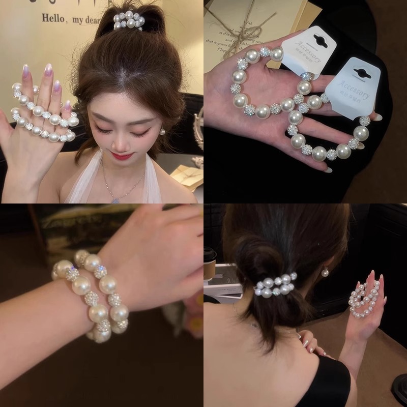 White Moonlight Pearl Bracelet Lazo para el cabello Cuerda para la cabeza Advanced para mujer Banda de goma para el cabello de temperamento elegante Cuerda para el cabello 2025 Nuevo