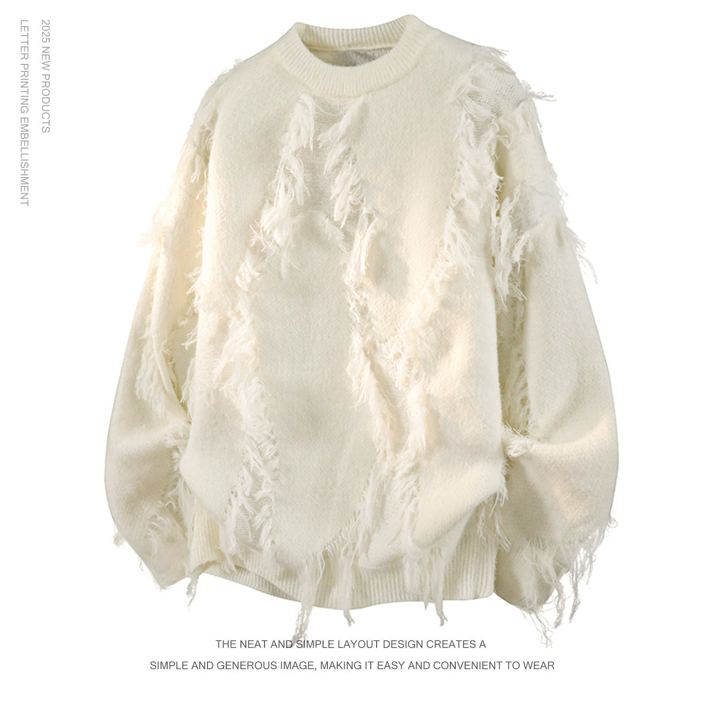 Wassup Erika American Style Lazy Tassel Round Neck Knitwear for Men and Women, Trendy Brand High-End Long-Sleeved Knitwear