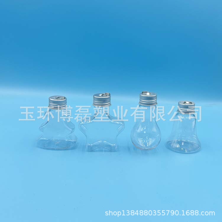 Manufacturer Supplies 2024 Popular Christmas Decoration Series 50ml Transparent Plastic Bottle Five-Pointed Star Aluminum Cap Hook and Loop Cap Bottle