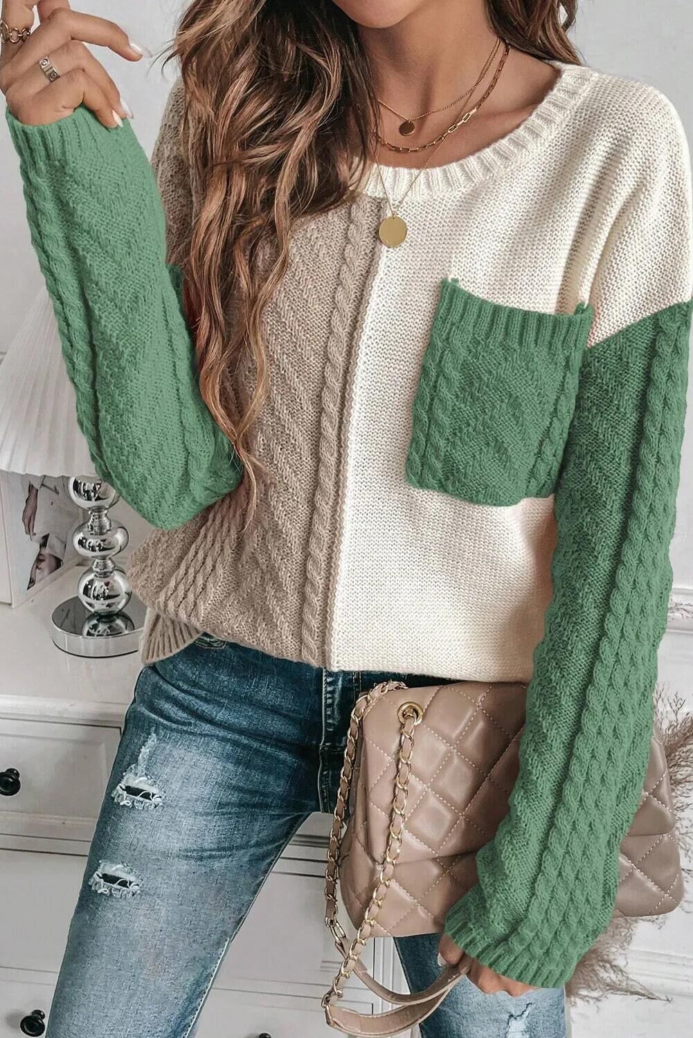 Cozy Patch-Pocket Sweater – Acrylic Blend Pullover With Contrast Stitching (S/M/L/XL, Oversized Fit, Fall-to-Winter Essential, Sweetheart Colors)_voghion.com