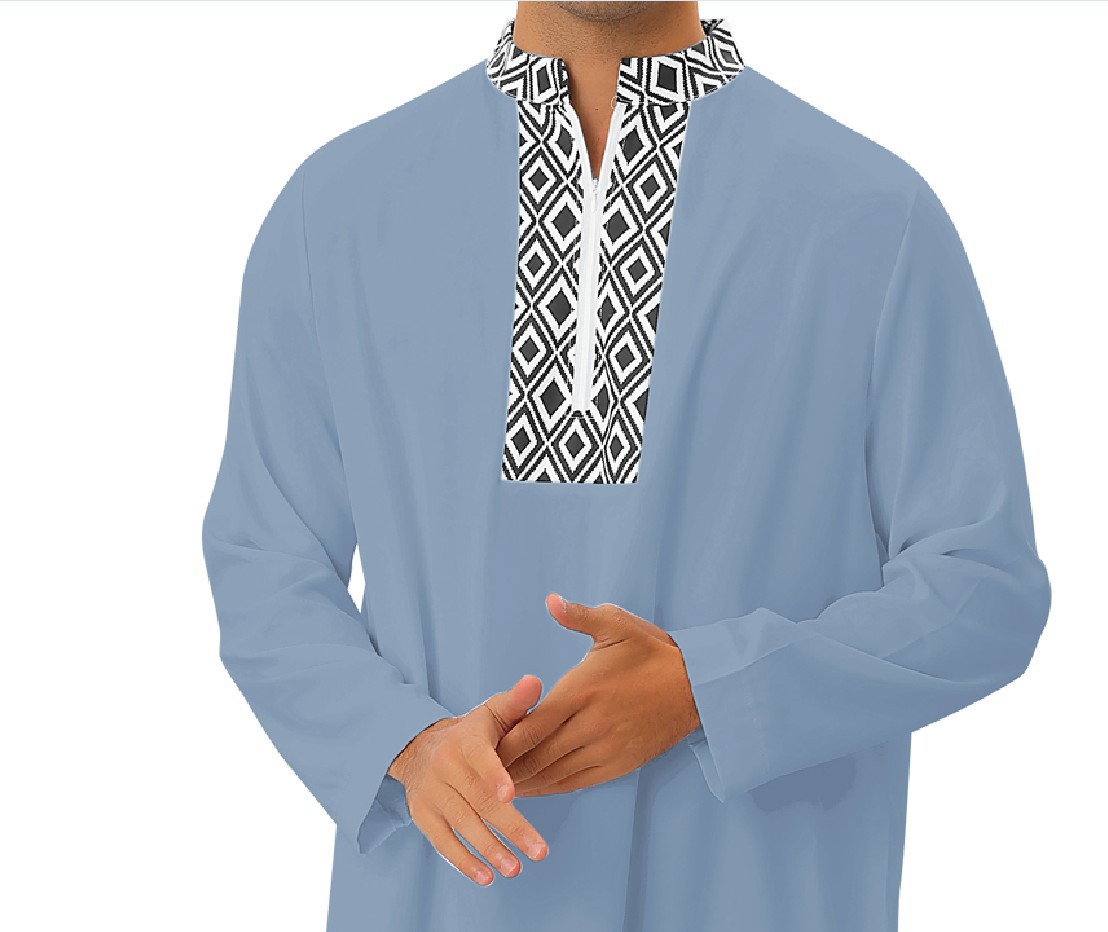 Robe ample pour homme avec poche et fermeture éclair, style arabe du Moyen-Orient, idéale pour la mode musulmane à Dubaï et en Malaisie._voghion.com