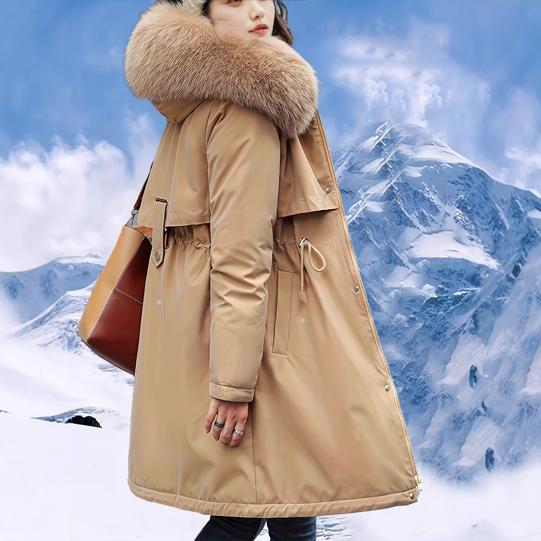 Women's Winter Parka With Faux Fur Hood, Longline Padded Coat, Thickened Warm Jacket For Cold Weather_voghion.com