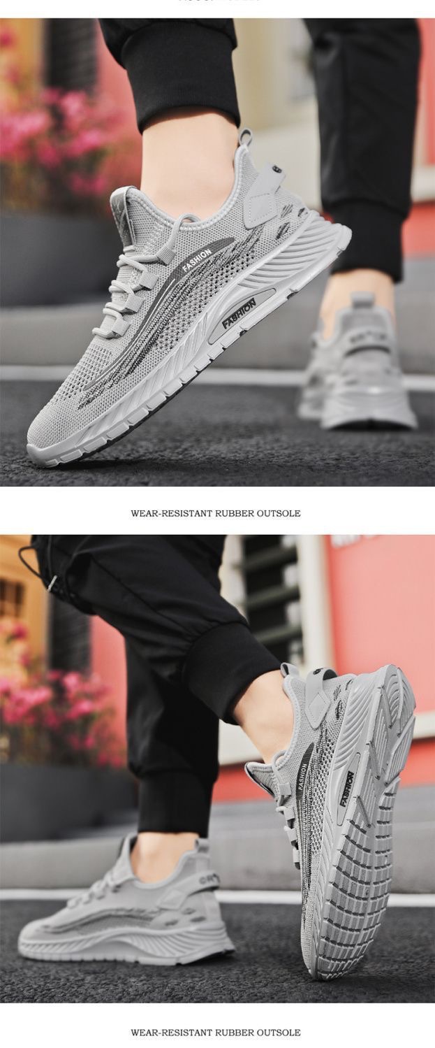 Chaussures de course respirantes Flyweave pour hommes, été, semelle souple, chaussures décontractées en maille, blanches et noires, à lacets, polyvalentes, pour jeunes_voghion.com
