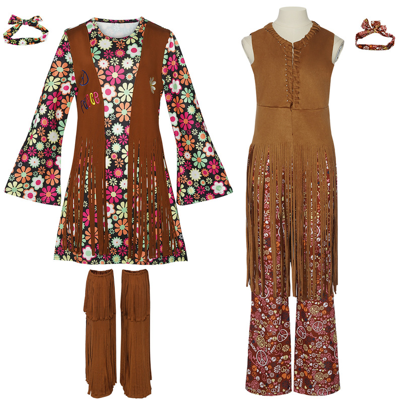 Theme retro tassel cos costume halloween sixties and seventies hippie dress cosplay playing costume