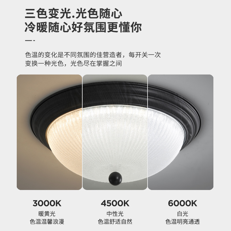 Lámpara de dormitorio retro americano, luz de alta gama, vidrio de lujo, dormitorio principal, sala de estudio, luz de techo de habitación redonda de estilo antiguo francés