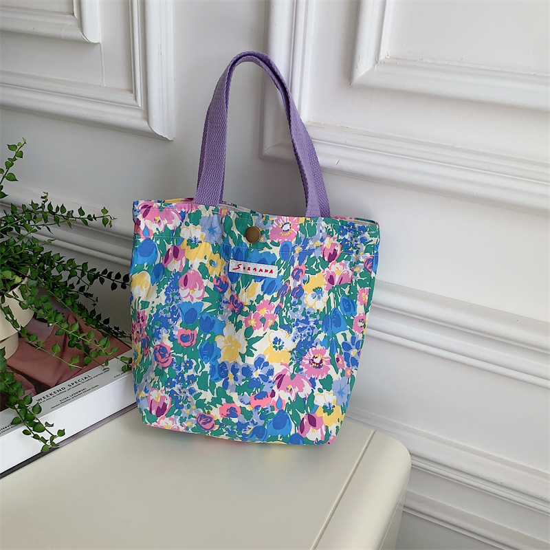 75g Weight Magnetic Buckle Closure Type Top Handle Strap Type Handbag Bags Type Casual Occasion Canvas Material Flower Pattern Spring&Summer Season Women's Gender Vacation Style Square Shape Women's Canvas Flower Vacation Square Magnetic Buckle Handbag 19