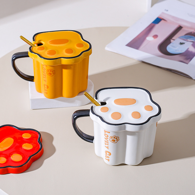 Creativo gato de dibujos animados garra Taza de cerámica Oficina pareja estudiante niños taza de beber con tapa cuchara taza de café