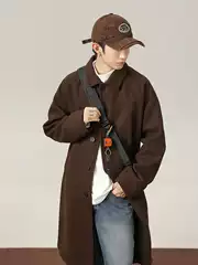 Thick Woolen Coat, Mid-Length, Over-The-Knee, Windproof, Autumn and Winter, Japanese Style, Loose Fit, Lapel, Casual Jacket Q
