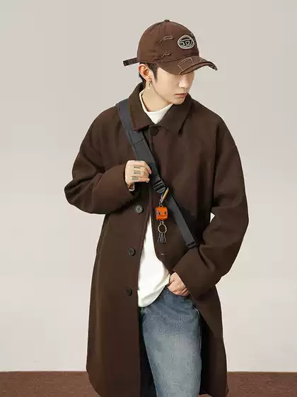 Thick Woolen Coat, Mid-Length, Over-The-Knee, Windproof, Autumn and Winter, Japanese Style, Loose Fit, Lapel, Casual Jacket Q