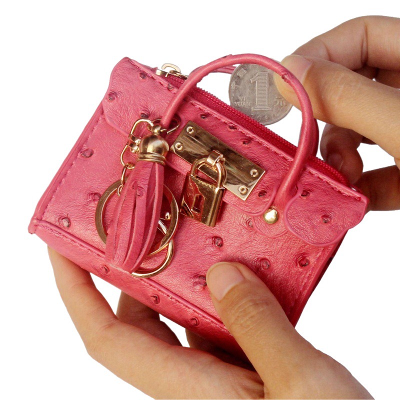 Moda europea y americana borla monedero portátil avestruz patrón clave caso mini Bolso pequeño bolso muñeca joyería bolsa