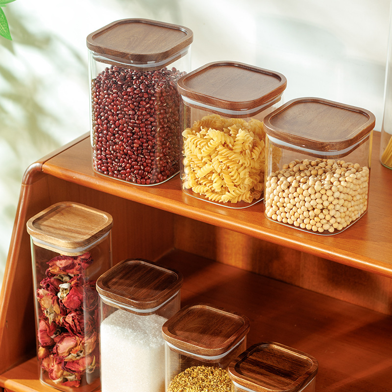 Jarra de almacenamiento de vidrio de grado alimenticio para el hogar cocina granos de café té sellado jarra de almacenamiento para el hogar