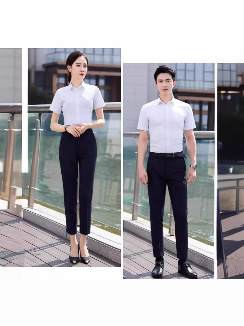 여름 반팔 비즈니스 셔츠 유니섹스 비즈니스 셔츠 슬림 핏 솔리드 컬러 전문 원피스 작업복 셔츠