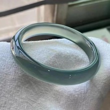 天然马料高冰库里蓝玉髓手镯女冰透蓝玛瑙镯子库里蓝玉镯饰品手镯