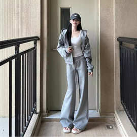 高级感网红运动服套装女春秋欧货休闲灰色卫衣两件小香风炸街减龄