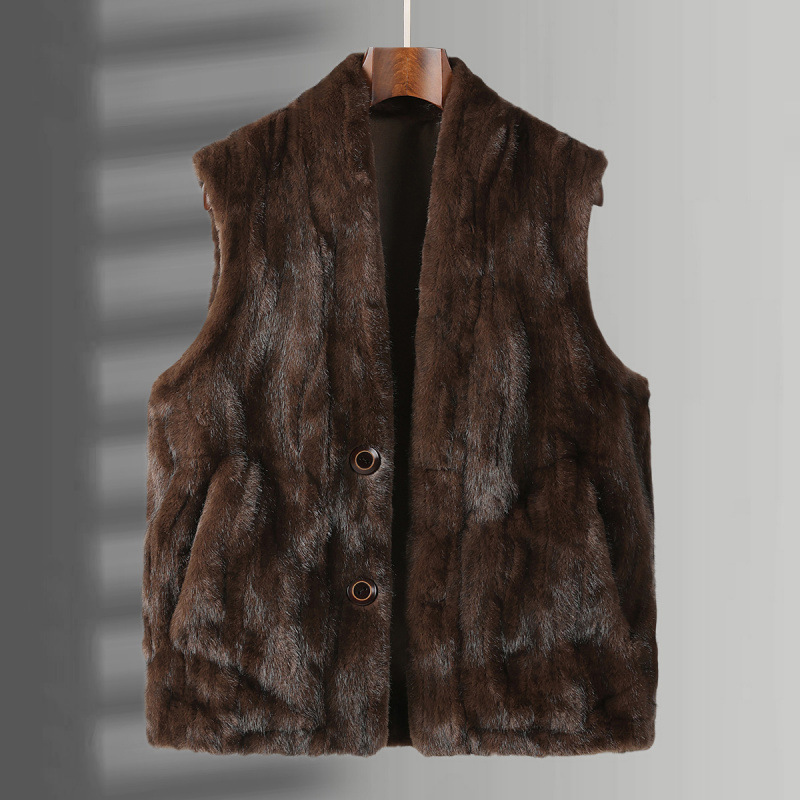 Manufacturer wholesale men's faux fur gold mink vest, youth style, one-piece fur and leather, thickened, men's jacket
