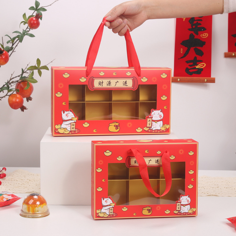 Caja de embalaje de pastel de copo de nieve de año nuevo 6 piezas Caja de regalo de pastel de yema de huevo de 8 cuadrículas Regalo de año nuevo Caja de galletas para hornear portátil