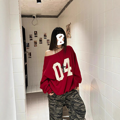 【纯棉华棉复合牛奶丝330克+银狐绒420克】美式辣妹斜肩宽松卫衣