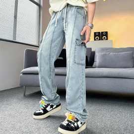 【宇泽】夏季莱赛尔天丝薄款直筒牛仔裤美式高街青少年休闲裤3650