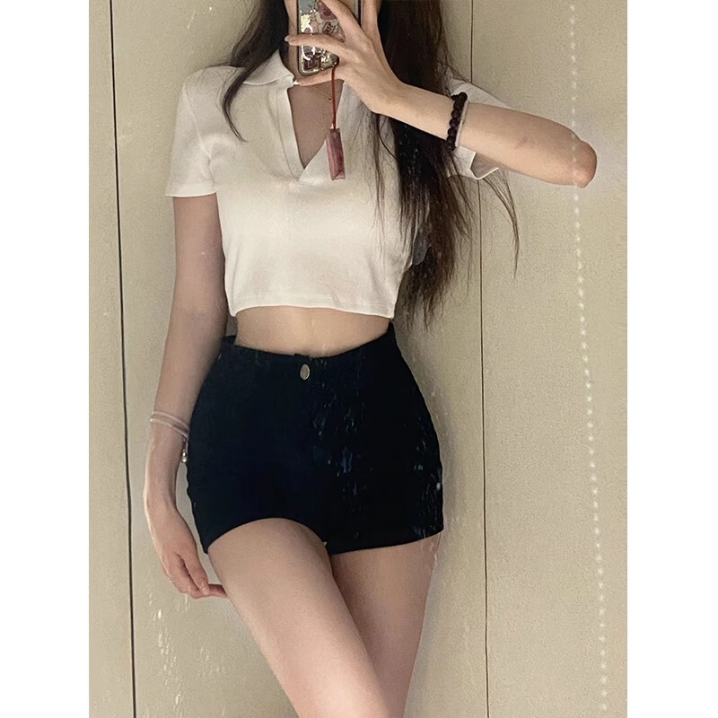 夏日热卖~黑色百搭牛仔短裤包臀超短热裤女夏季高腰辣妹紧身裤子|undefined