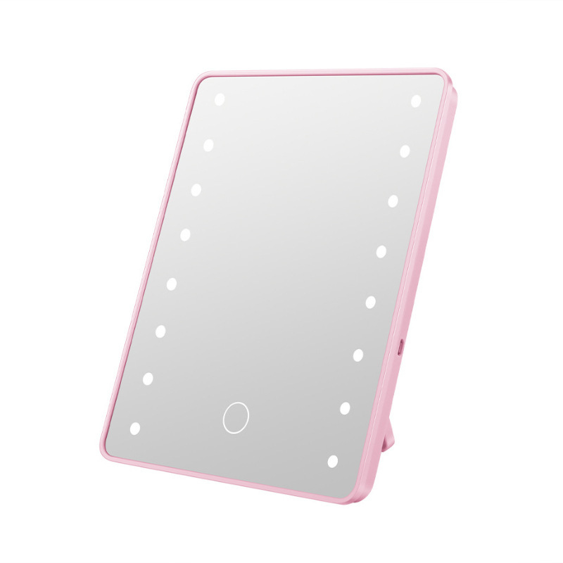 Espejo de maquillaje con luz LED de tres colores, plegable con base, espejo de tocador de escritorio, espejo de tocador con luz, espejo de princesa.