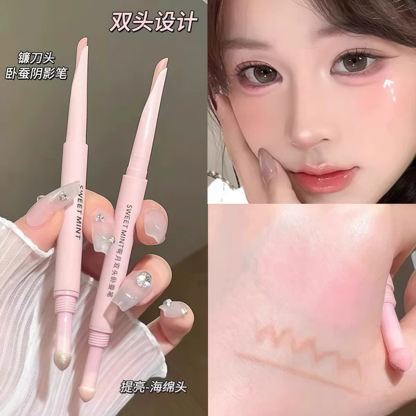 Sweetmint Crescent Double-Ended Aegyo-Sal Pen for Contouring and Brightening, Two-In-One Waterproof High Matte Finish