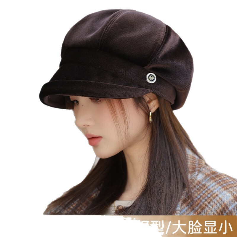 秋冬保暖韩系百搭咖啡色八角帽中老年休闲高品质贝雷帽子显脸小|undefined