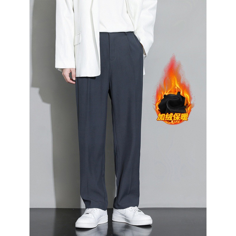 Pantalones de invierno recto y pantalones casuales de lana para hombres. Pantalones de traje negro de piernas anchas. image 2