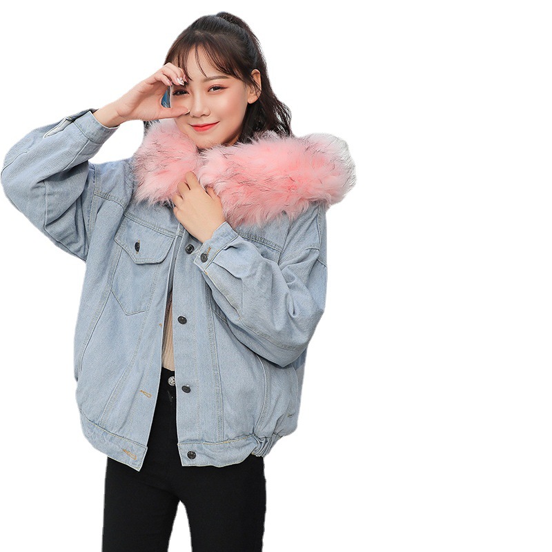Abbigliamento da donna cappotto invernale in cotone denim con colletto in peluche spesso cappotto da donna cappotto corto in cotone in peluche_voghion.com