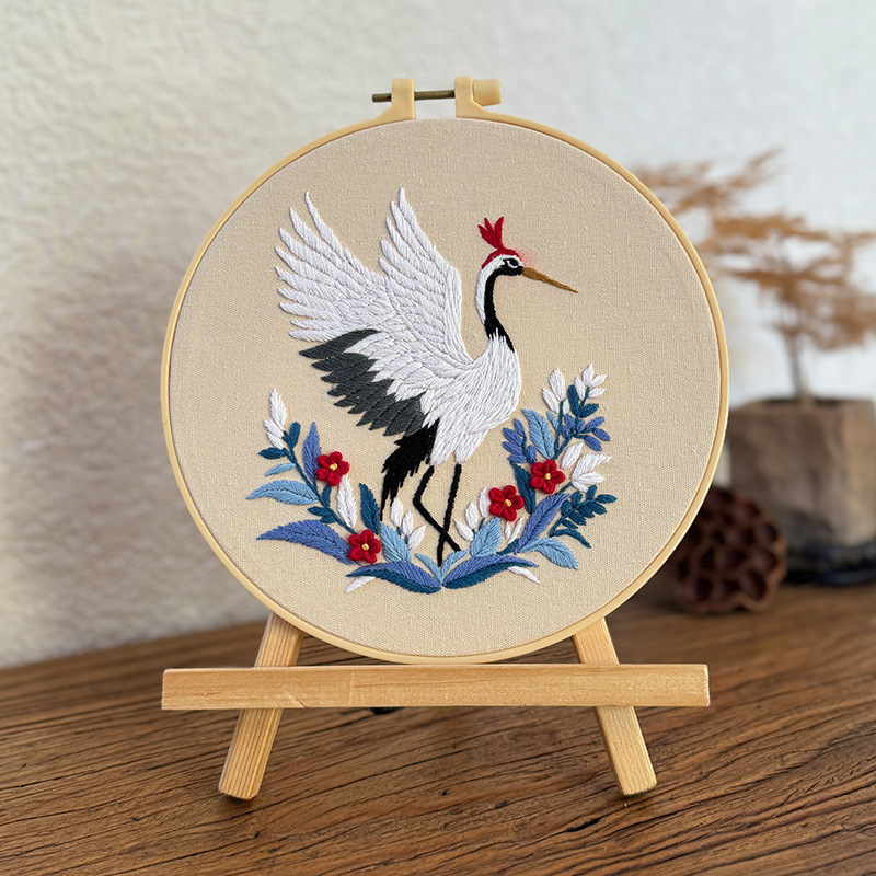 Lu bordado manual paquete de material de bordado Flying Crane serie de bordado cruzado cuelgue dibujo colgante novato simple hacer dibujo colgante redondo