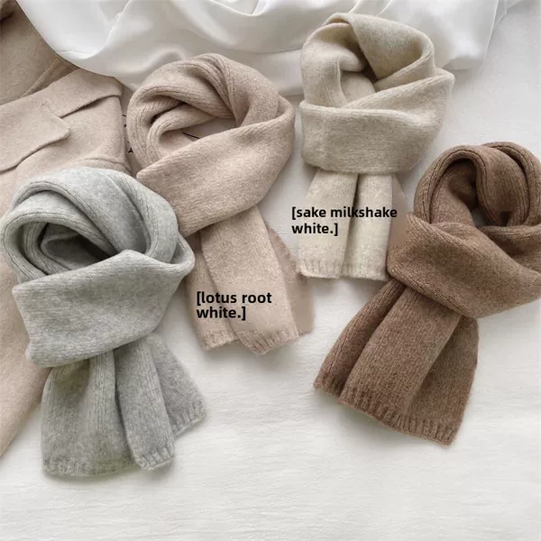 High-End Korean-Style Versatile Knitted Scarf for Women, Winter Atmosphere, Solid Color, Simple, Soft, Warm, Lazy Style Small Neck Scarf