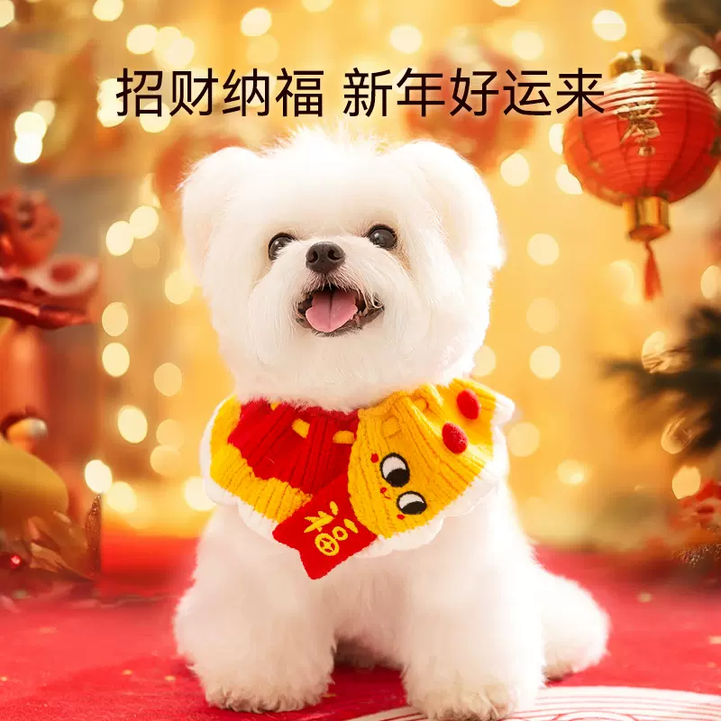 新年项圈招财进宝喜庆拜年猫咪围巾秋冬季口水巾喜庆狗狗宠物围脖