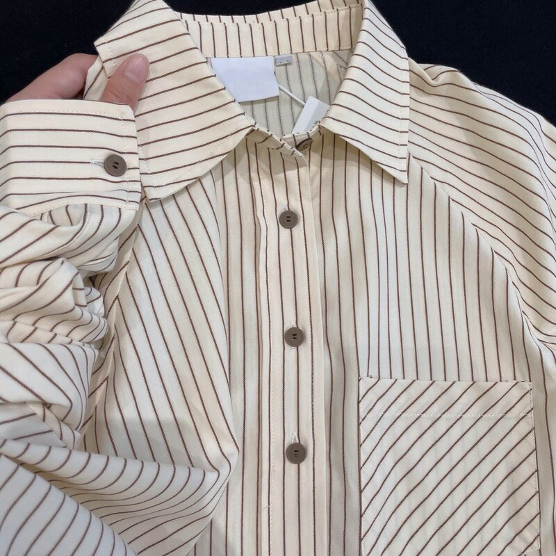 Dropshipping 2025 Spring New Vertical Stripesd Shirt Jacket Long-Sleeved Inner Shirt French Top Cardigan Trendy