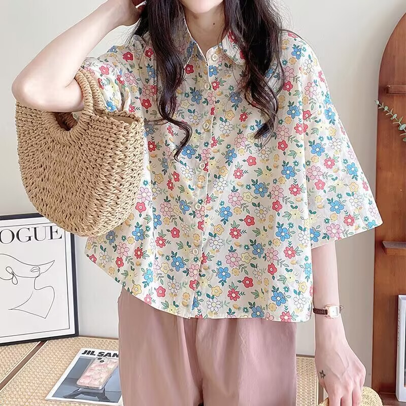 2025 New Unisex Ins Floral Print Shirt Loose Couple Short-Sleeved Head T-Shirt 2025 New Unisex Ins Floral Print Shirt Loose Couple Short-Sleeved Head T-Shirt
