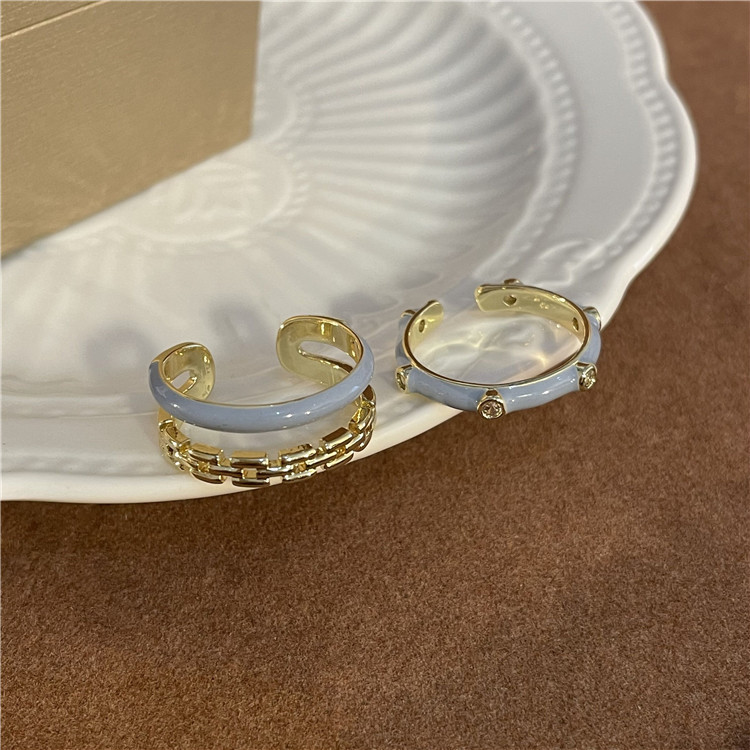 Fashion Round Copper Plating Inlay Artificial Diamond Rings 2 Pieces