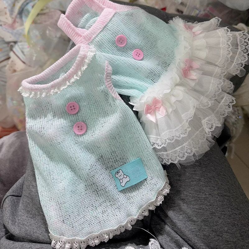 Dog Clothes Summer Stylish Princess Style Striped Tutu Skirt Small Size Dogs Bichon Teddy Breathable Mesh Dress