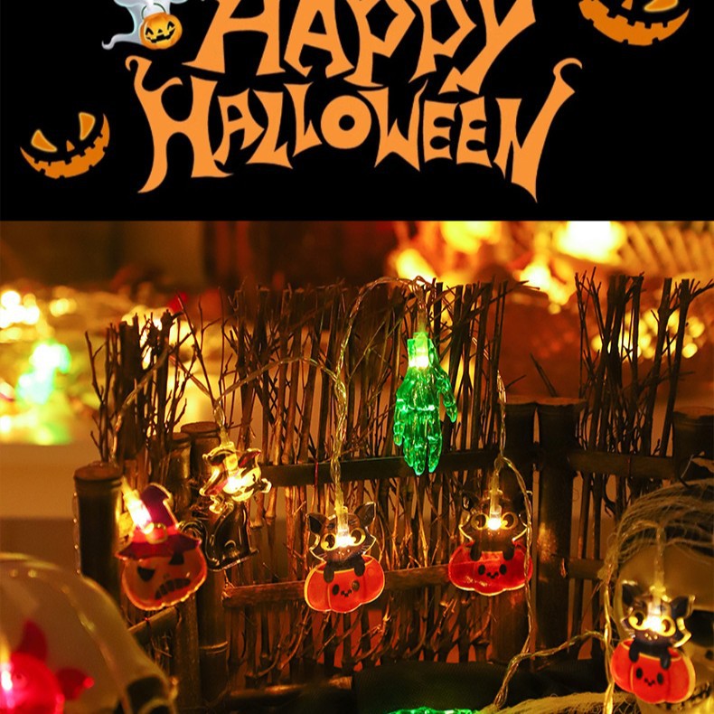 Arreglo de escena de cadena de luces de Halloween de Amazon cadena de luces LED de calabaza decoración de vacaciones al aire libre cadena de luces LED de Halloween