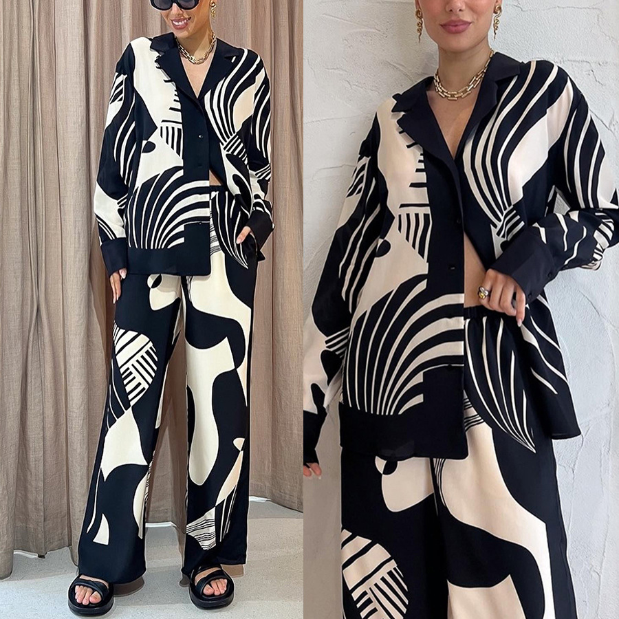 140g Weight Long Sleeve Sleeve Length Polyester Fabric Type Daily Street Women's Casual Geometric Polyester Printing Pocket Pant Co-ord Set Pants Sets