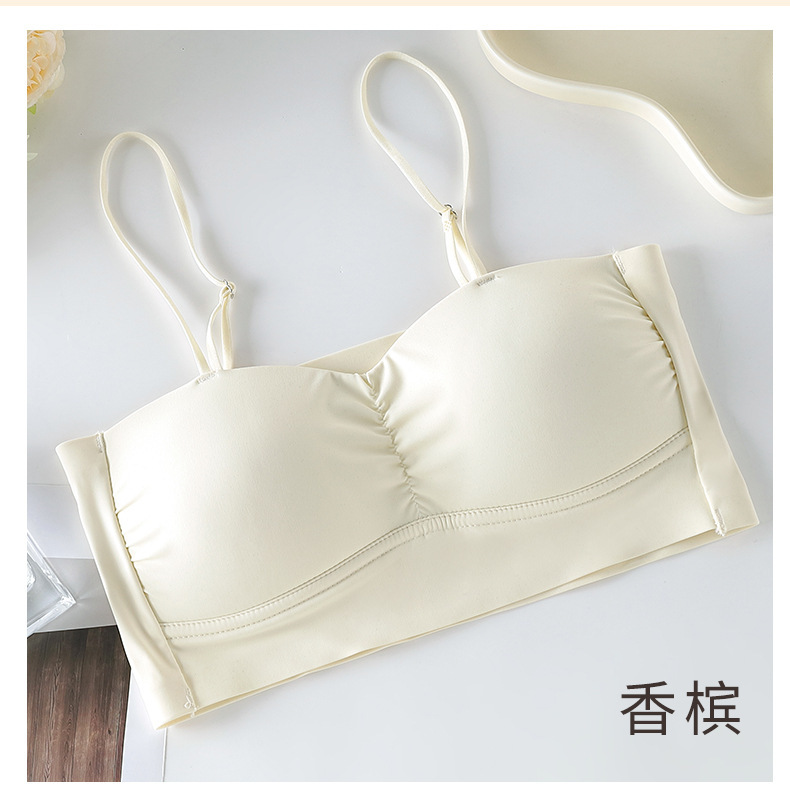 Espalda de belleza sin costuras camisola correa de hombro ajustable para mujer envuelta en el pecho sin anillo de acero Copa fija Sujetador de fondo anti-exposición ropa interior
