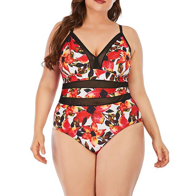 plus size print V-neck one-piece swimsuit NSVNS117413