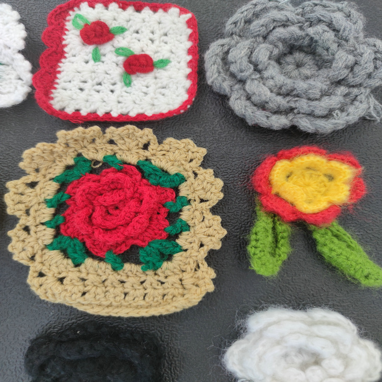 精品手工花 白色手勾毛线花 潮州手勾饰品 手钩动物手勾植物