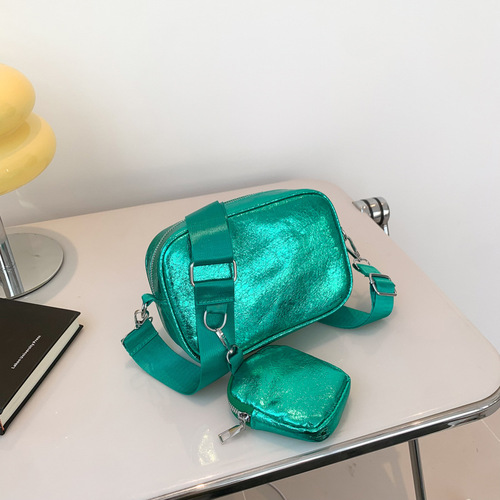 Trendy Retro Chic  Spring New Polished Surface Fashion Small Square Bag Single Shoulder Quality Crossbody Hand Carry Bag