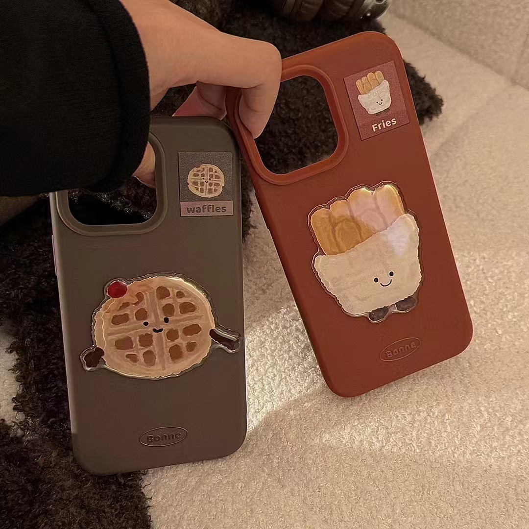 Patatas fritas tricolores tridimensionales iphone16promax parche de hamburguesa para Apple 16pro funda para teléfono móvil 14/15 suave