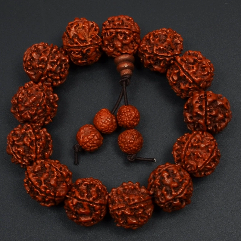 Bodhi Rosary Bracelet, Walnut Round Beads, Multiple Diameters 8–20 mm, Hand-Strung