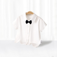 英倫紳士領結短袖嬰兒衣服寶寶套裝兒童禮服夏季韓版純棉周歲哈衣