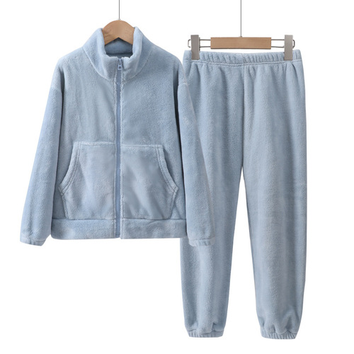 Children's flannel pajamas set parent-child plus velvet pajamas autumn and winter warm home clothes new thickened coral velvet