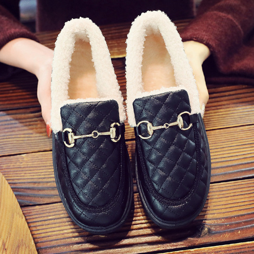 Thick-soled small fragrant winter women's shallow-mouthed cotton shoes, Korean version, versatile, thickened, warm, fashionable leather-covered cotton shoes, waterproof large cotton shoes