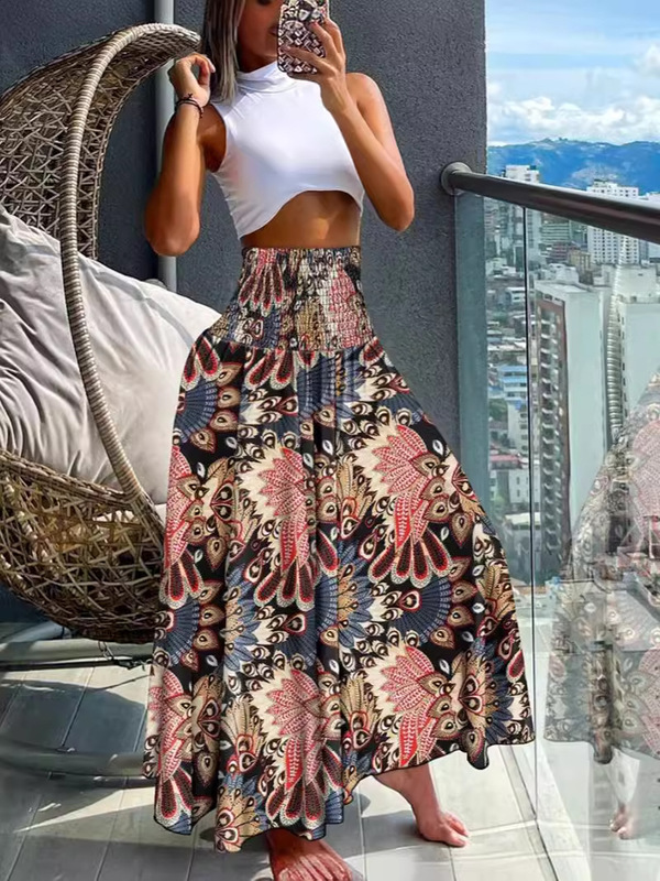 2024独立駅wishアマゾン起爆夏ファッション高腰痩せプリント女装スカート女|undefined